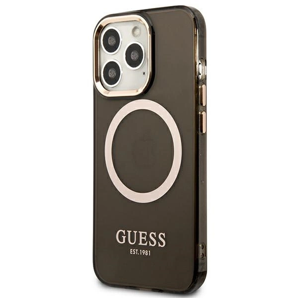 Etui Guess Gold Outline Translucent MagSafe na iPhone 13 Pro Max - czarne