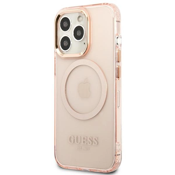 Etui Guess Gold Outline Translucent MagSafe na iPhone 13 Pro Max - różowe