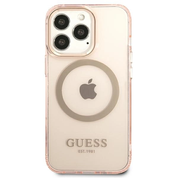 Etui Guess Gold Outline Translucent MagSafe na iPhone 13 Pro Max - różowe