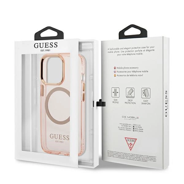 Etui Guess Gold Outline Translucent MagSafe na iPhone 13 Pro Max - różowe