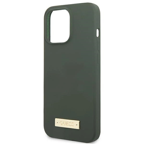Etui Guess Silicone Logo Plate MagSafe na iPhone 13 Pro Max - zielone