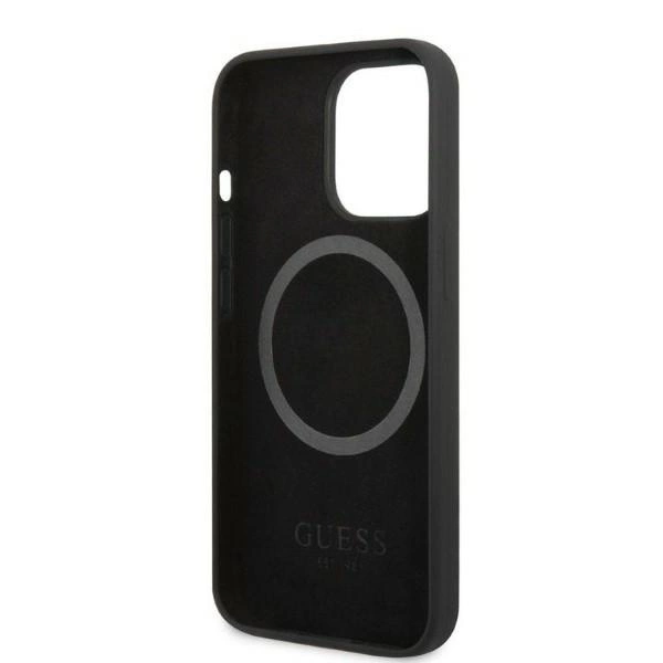 Etui Guess Silicone Logo Plate MagSafe na iPhone 13 Pro Max - czarne