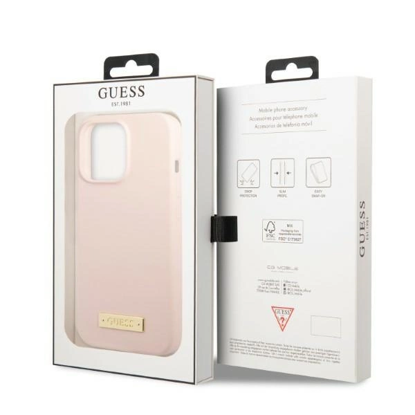Etui Guess Silicone Logo Plate MagSafe na iPhone 13 Pro Max - różowe