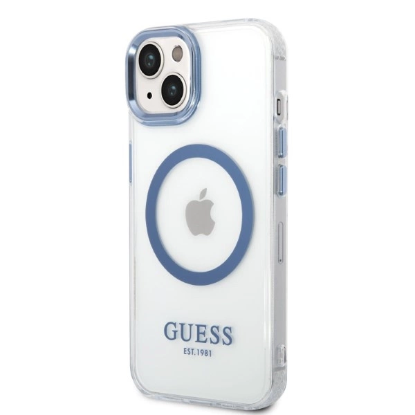 Etui Guess Metal Outline MagSafe na iPhone 14 Plus - niebieskie
