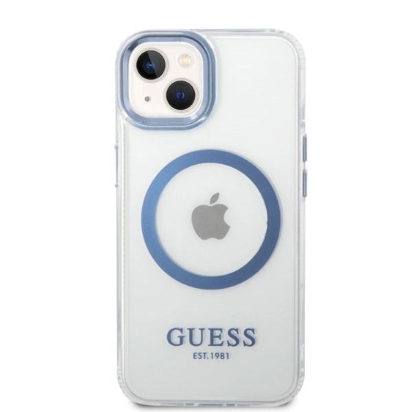 Etui Guess Metal Outline MagSafe na iPhone 14 Plus - niebieskie