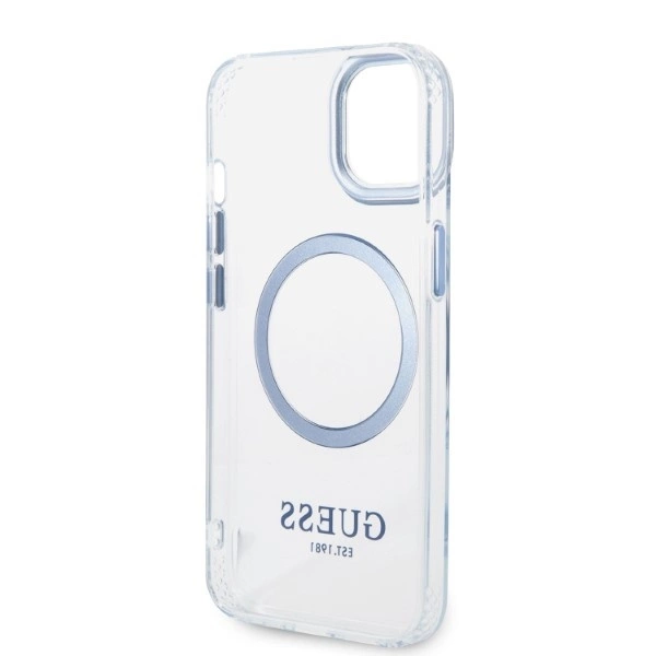 Etui Guess Metal Outline MagSafe na iPhone 14 Plus - niebieskie