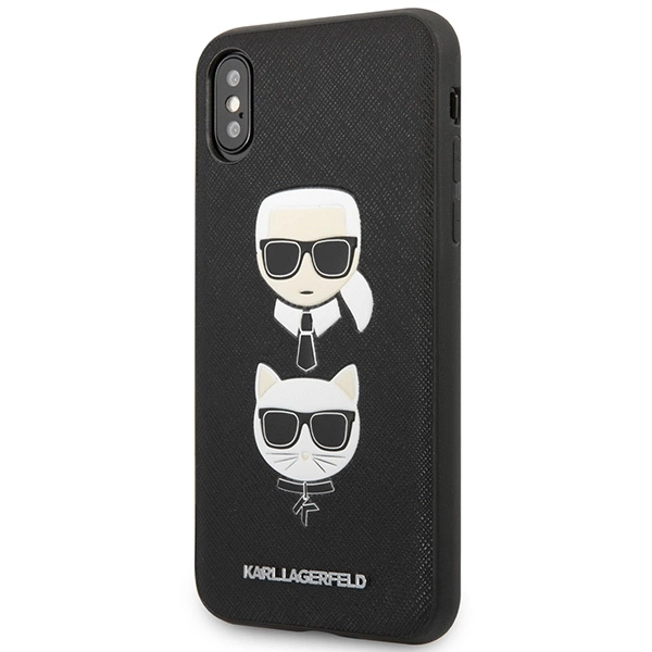 Etui Karl Lagerfeld Saffiano Karl&Choupette Head na iPhone XS Max - czarne