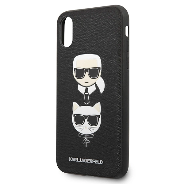 Etui Karl Lagerfeld Saffiano Karl&Choupette Head na iPhone X/XS - czarne