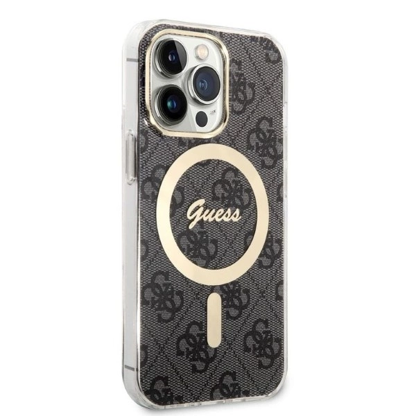 Etui Guess 4G Print MagSafe na iPhone 13 Pro + ładowarka indukcyjna - czarne