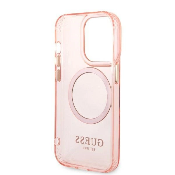 Etui Guess Gold Outline Translucent MagSafe na iPhone 14 Pro - różowe