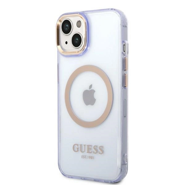 Etui Guess Gold Outline Translucent MagSafe na iPhone 14 - purpurowe