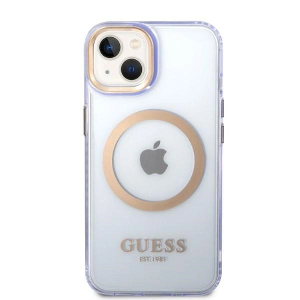 Etui Guess Gold Outline Translucent MagSafe na iPhone 14 - purpurowe