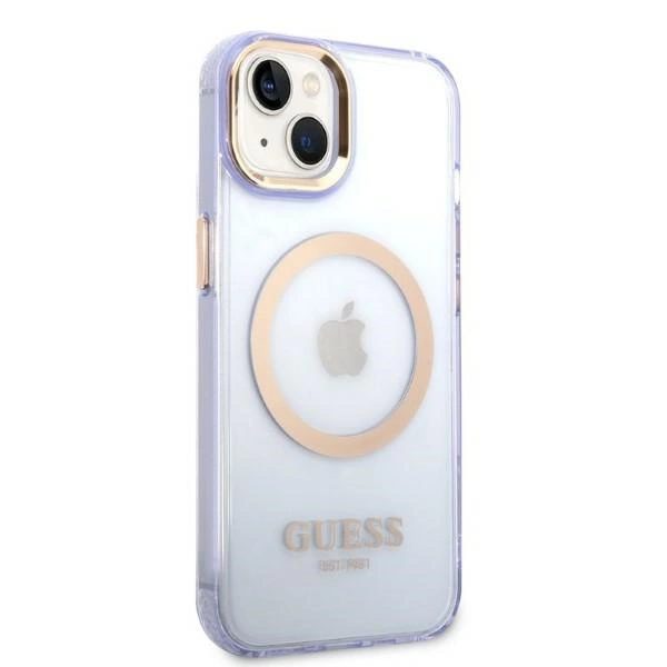 Etui Guess Gold Outline Translucent MagSafe na iPhone 14 - purpurowe