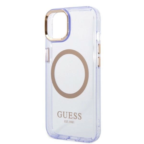 Etui Guess Gold Outline Translucent MagSafe na iPhone 14 - purpurowe