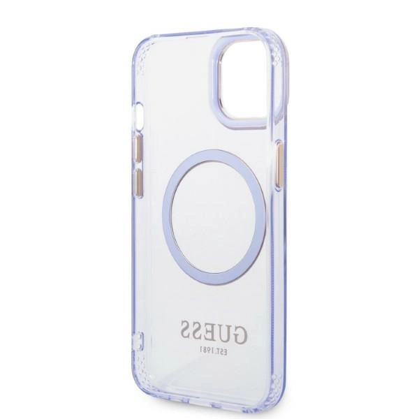 Etui Guess Gold Outline Translucent MagSafe na iPhone 14 - purpurowe