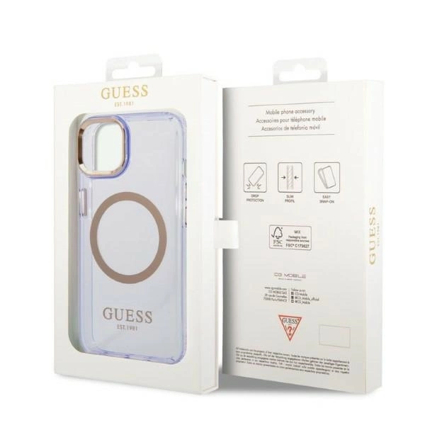 Etui Guess Gold Outline Translucent MagSafe na iPhone 14 - purpurowe