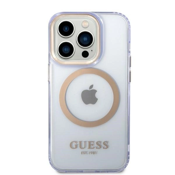 Etui Guess Gold Outline Translucent MagSafe na iPhone 14 Pro Max 6,7" - purpurowe