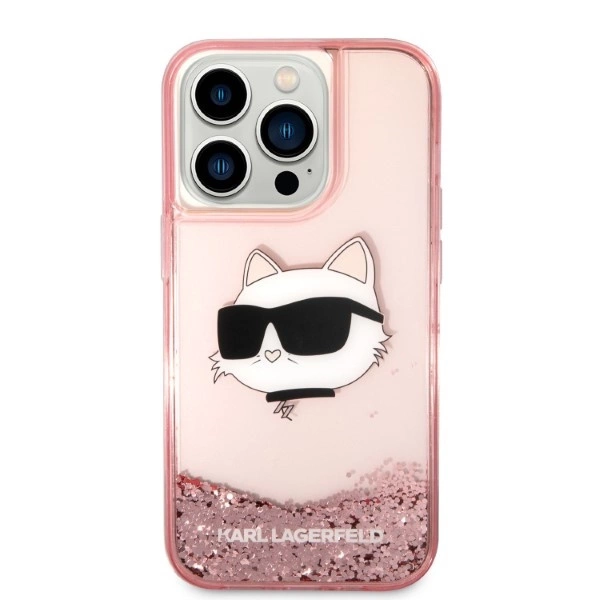 Etui Karl Lagerfeld Glitter Choupette Head na iPhone 14 Pro - różowe
