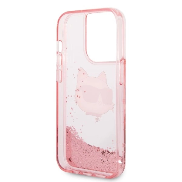 Etui Karl Lagerfeld Glitter Choupette Head na iPhone 14 Pro - różowe