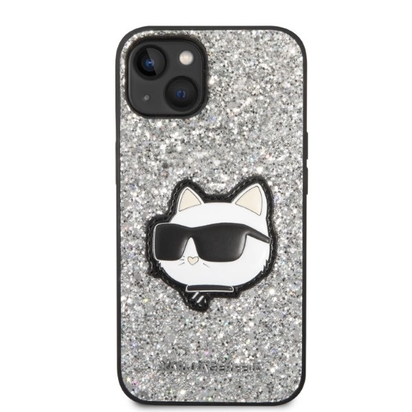 Etui Karl Lagerfeld Glitter Choupette Patch na iPhone 14 Plus - srebrne