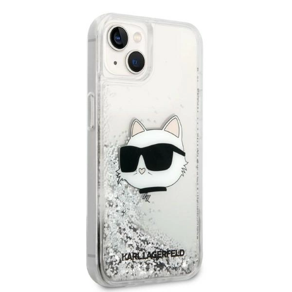 Etui Karl Lagerfeld Glitter Choupette Head na iPhone 14 Plus - srebrne