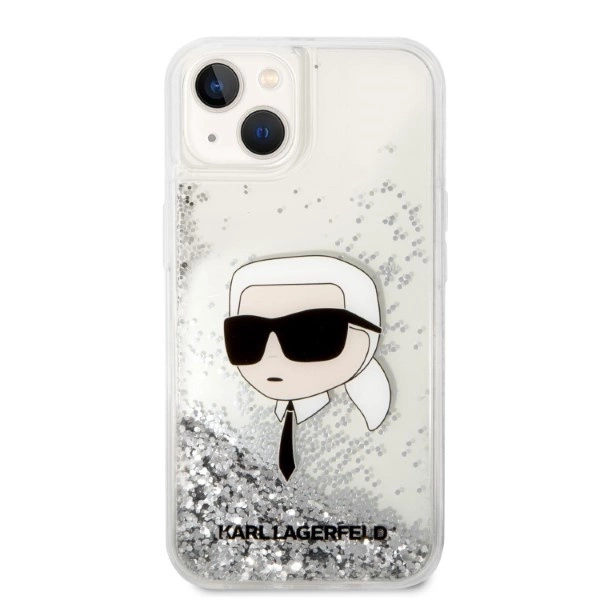 Etui Karl Lagerfeld Glitter Karl's Head na iPhone 14 Plus - srebrne