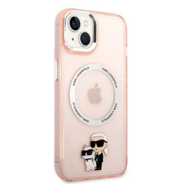 Etui Karl Lagerfeld Iconic Karl&Choupette MagSafe na iPhone 14 Plus - różowe