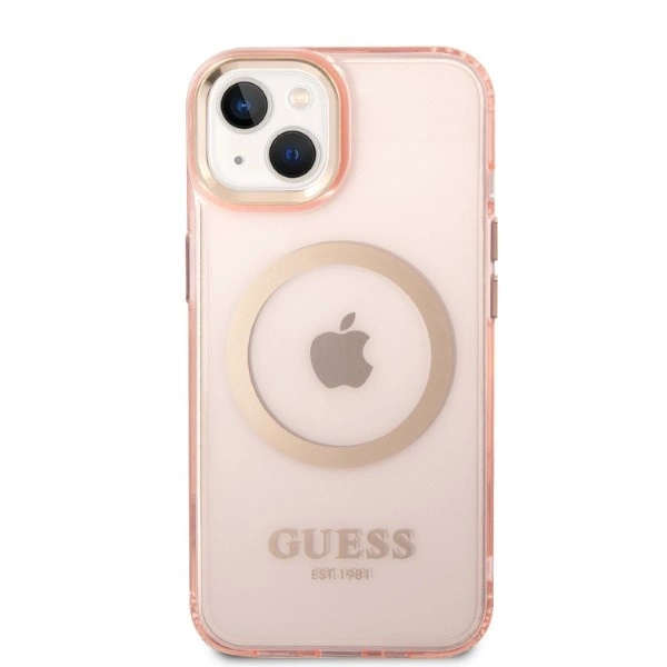 Etui Guess Gold Outline Translucent MagSafe na iPhone 14 - różowe