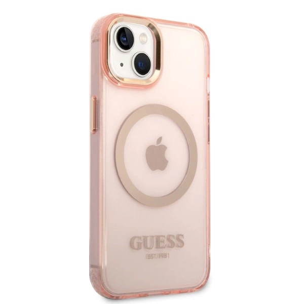 Etui Guess Gold Outline Translucent MagSafe na iPhone 14 - różowe