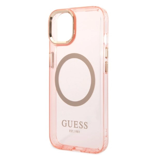 Etui Guess Gold Outline Translucent MagSafe na iPhone 14 - różowe