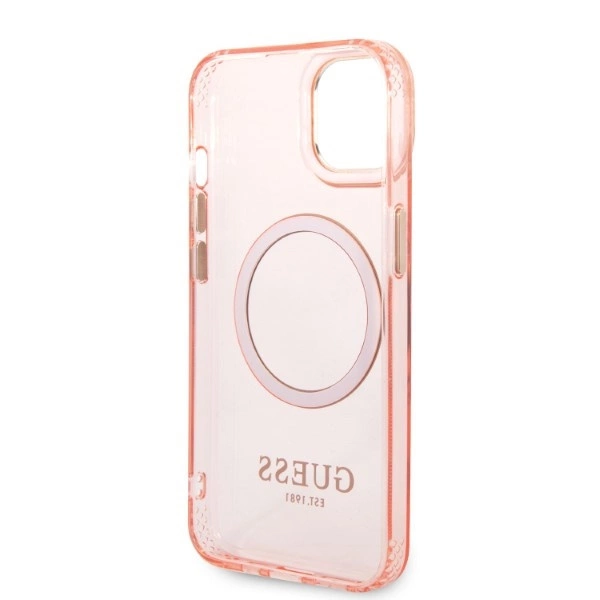 Etui Guess Gold Outline Translucent MagSafe na iPhone 14 - różowe