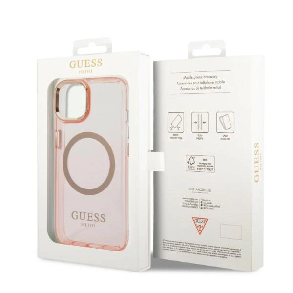 Etui Guess Gold Outline Translucent MagSafe na iPhone 14 - różowe