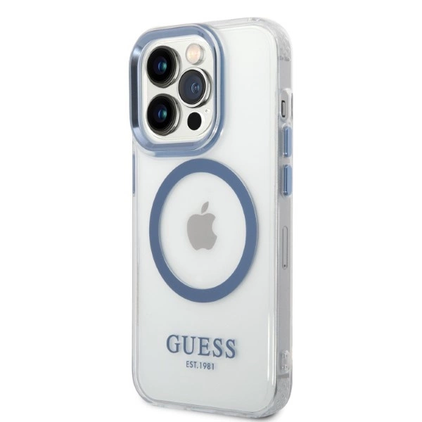 Etui Guess Metal Outline Magsafe na iPhone 14 Pro Max - niebieskie
