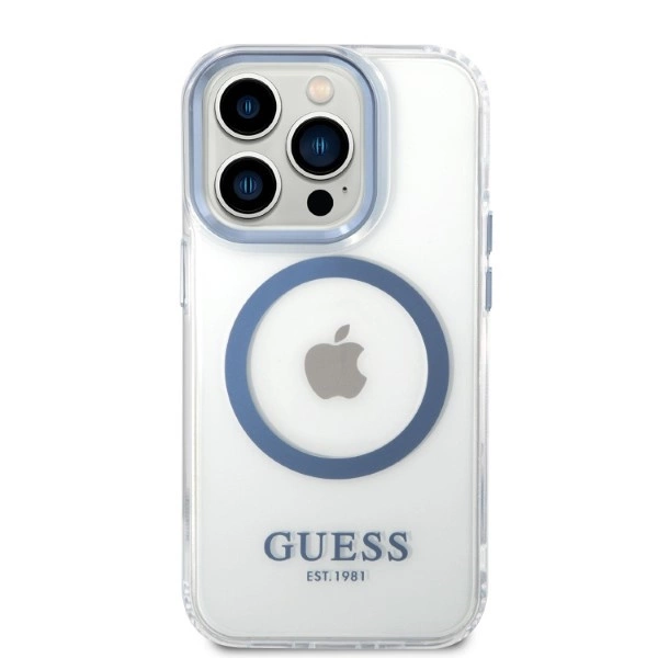 Etui Guess Metal Outline Magsafe na iPhone 14 Pro Max - niebieskie