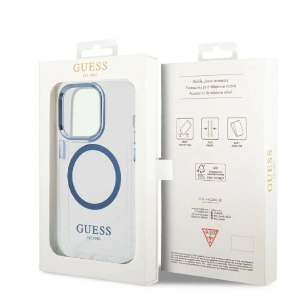 Etui Guess Metal Outline Magsafe na iPhone 14 Pro Max - niebieskie