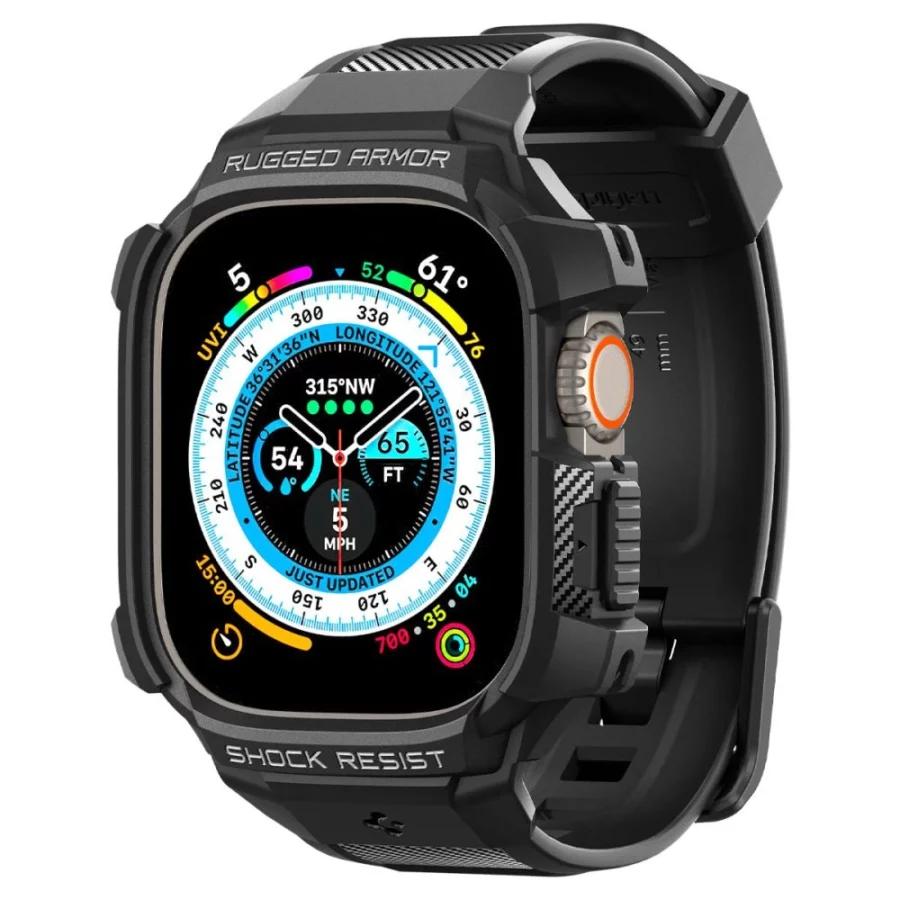 Etui z paskiem Spigen Rugged Armor Pro na Apple Watch Ultra 49 mm - czarne