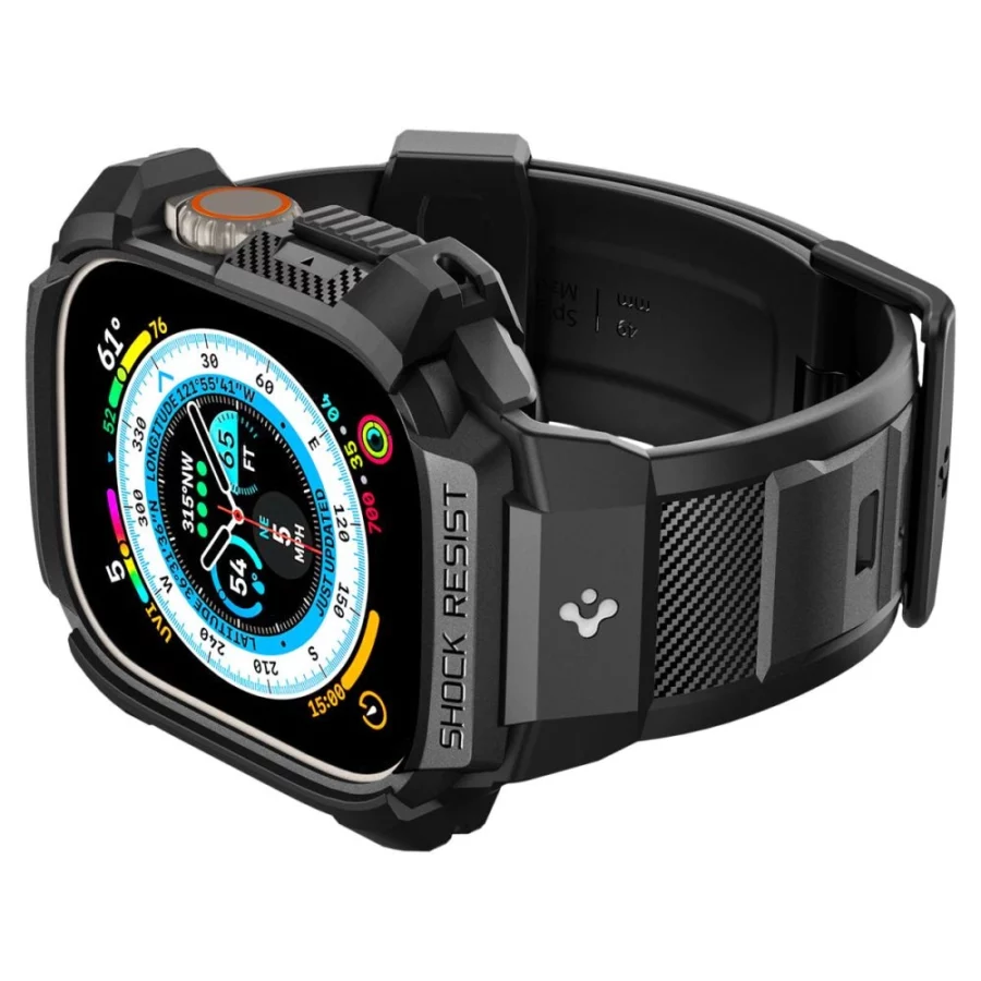 Etui z paskiem Spigen Rugged Armor Pro na Apple Watch Ultra 49 mm - czarne