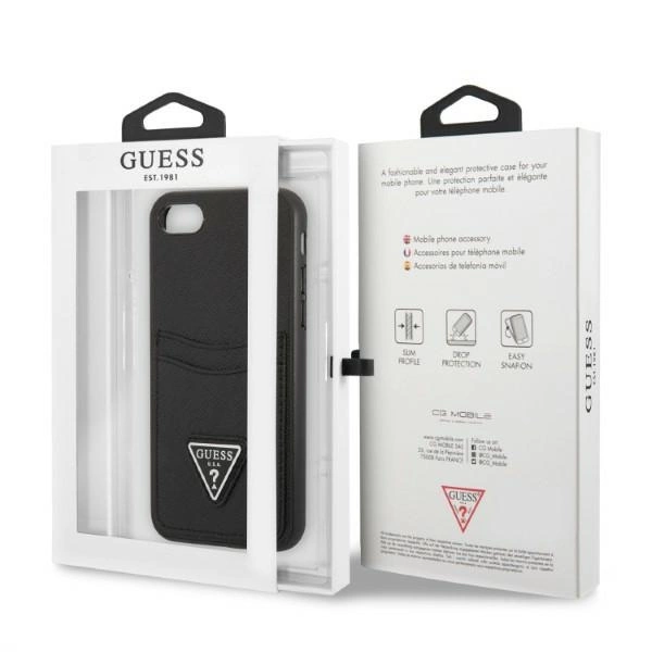 Etui Guess Saffiano Triangle Logo Cardslot na iPhone 7 / 8 / SE 2020 / SE 2022 - czarne
