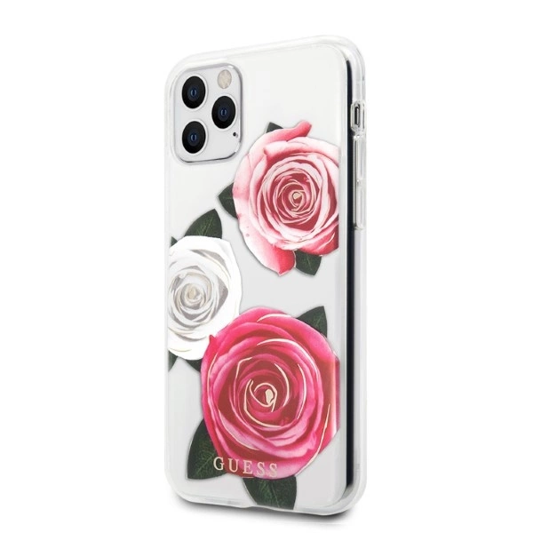 Etui Guess Flower Desire Pink & White Rose na iPhone 11 Pro - przezroczyste