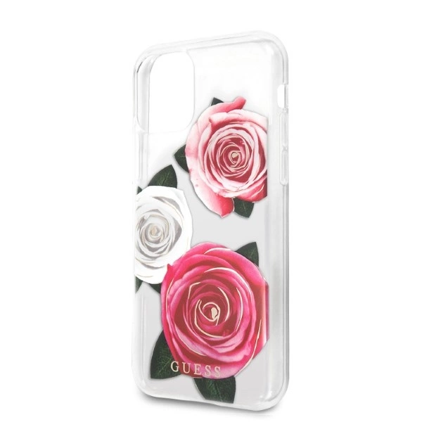 Etui Guess Flower Desire Pink & White Rose na iPhone 11 Pro - przezroczyste