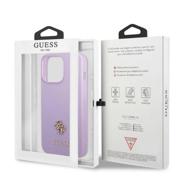 Etui Guess Saffiano 4G Small Metal Logo na iPhone 13 Pro / iPhone 13 - purpurowe
