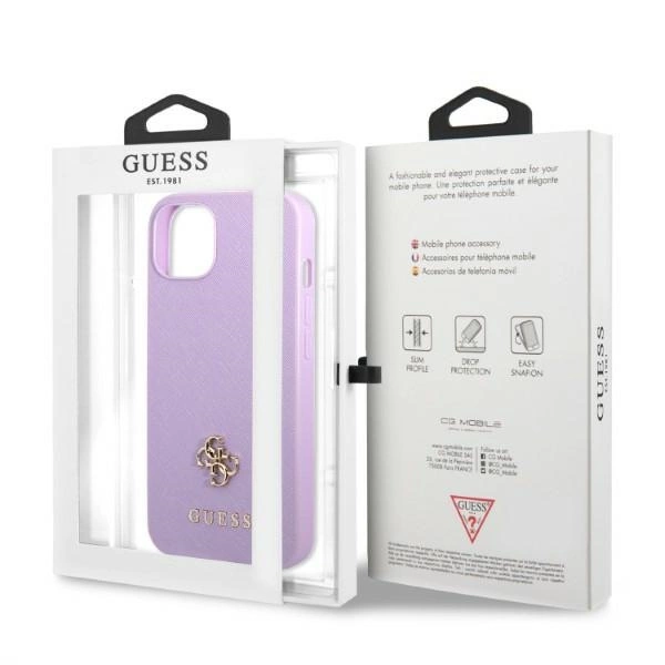 Etui Guess Saffiano 4G Small Metal Logo na iPhone 13 mini - purpurowe