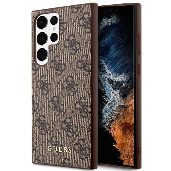 Etui Guess 4G Metal Gold Logo na Samsung Galaxy S23 Ultra - brązowe
