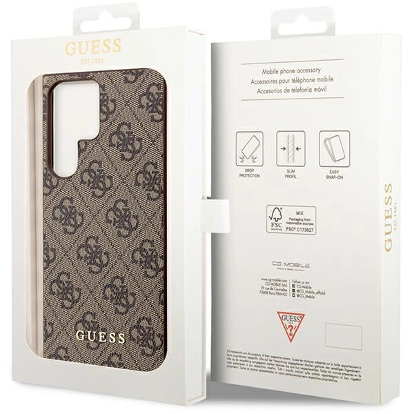 Etui Guess 4G Metal Gold Logo na Samsung Galaxy S23 Ultra - brązowe