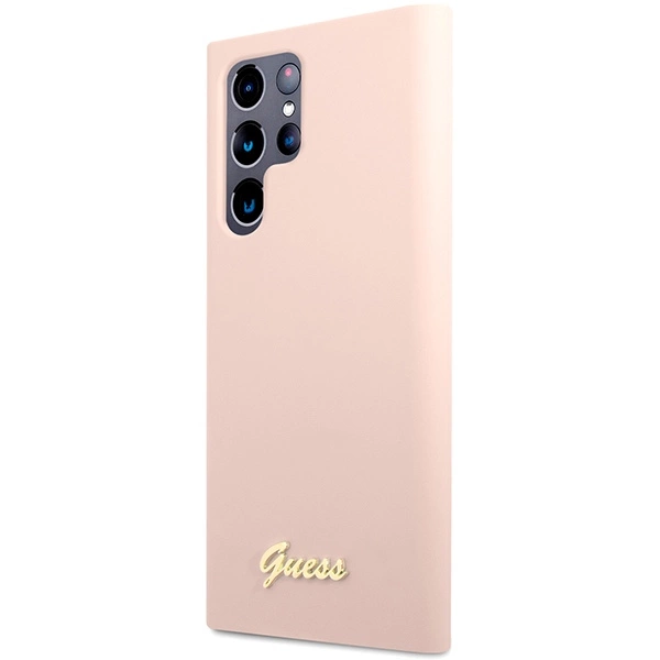 Etui Guess Silicone Script Metal Logo na Samsung Galaxy S23 Ultra - różowe