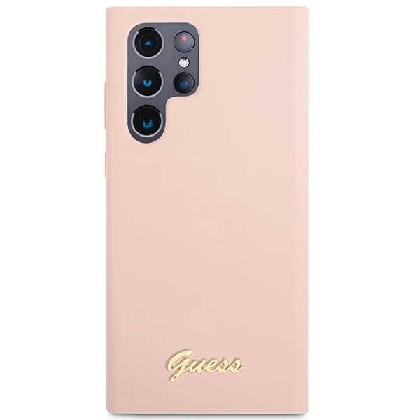 Etui Guess Silicone Script Metal Logo na Samsung Galaxy S23 Ultra - różowe