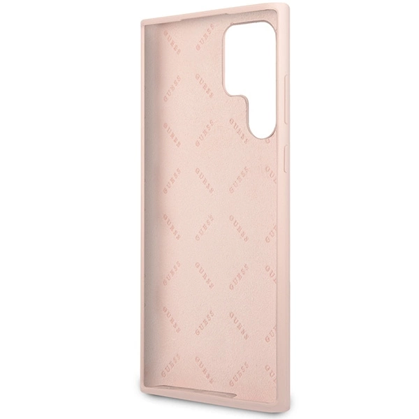 Etui Guess Silicone Script Metal Logo na Samsung Galaxy S23 Ultra - różowe