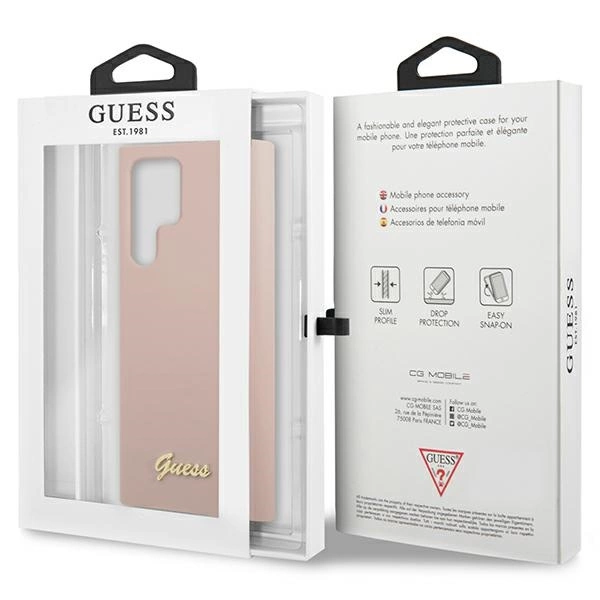 Etui Guess Silicone Script Metal Logo na Samsung Galaxy S23 Ultra - różowe