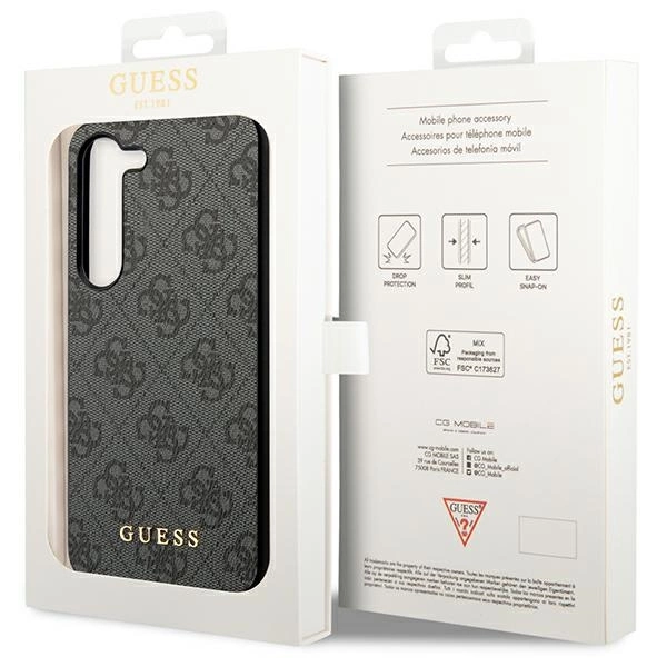 Etui Guess 4G Metal Gold Logo na Samsung Galaxy S23 - szare
