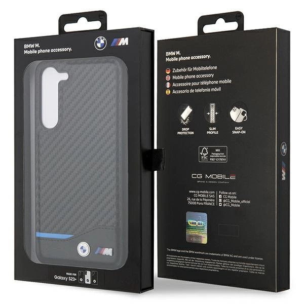 Etui BMW Leather Carbon na Samsung Galaxy S23+ - czarne